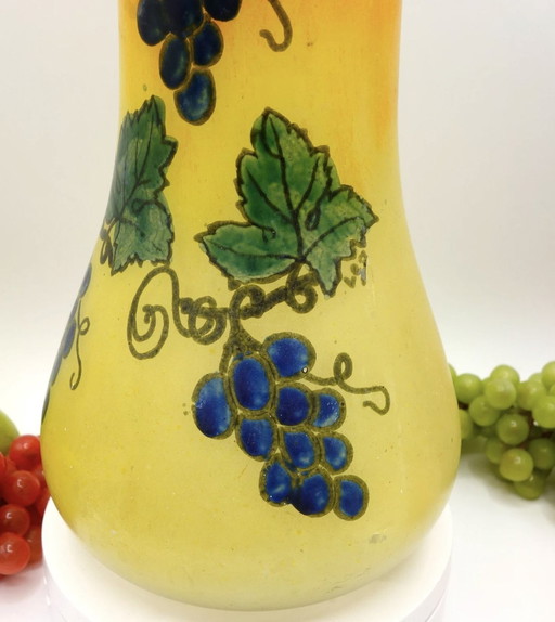 Diabolo Vase - Enamelled grape design. Legras