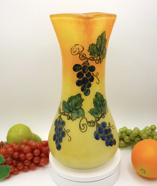 Diabolo Vase - Enamelled grape design. Legras