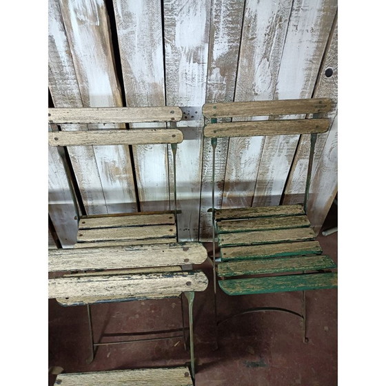 Image 1 of Set of 6 vintage wood and metal garden chairs