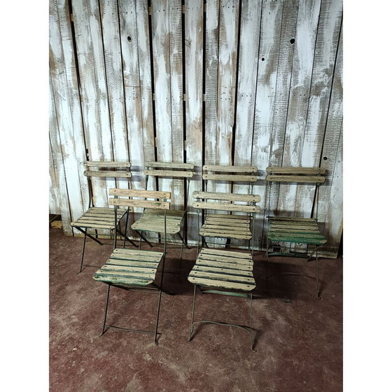 Image 1 of Set of 6 vintage wood and metal garden chairs
