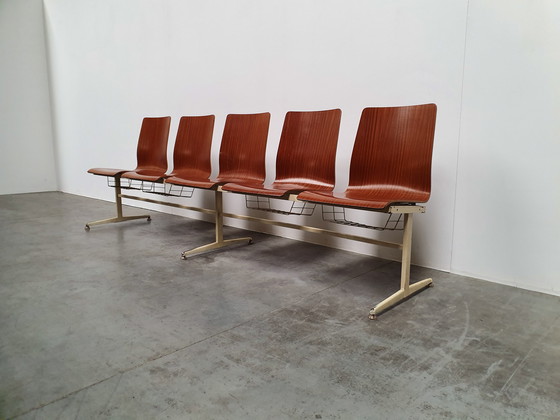 Image 1 of teak plywood pew 60s 5 seater