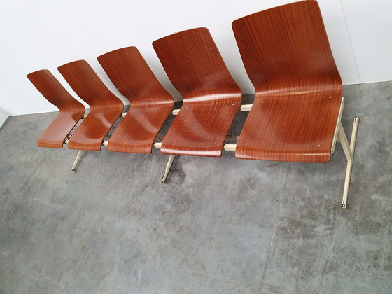 Image 1 of teak plywood pew 60s 5 seater