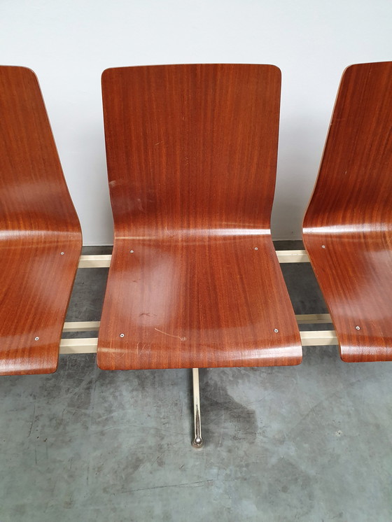 Image 1 of teak plywood pew 60s 5 seater