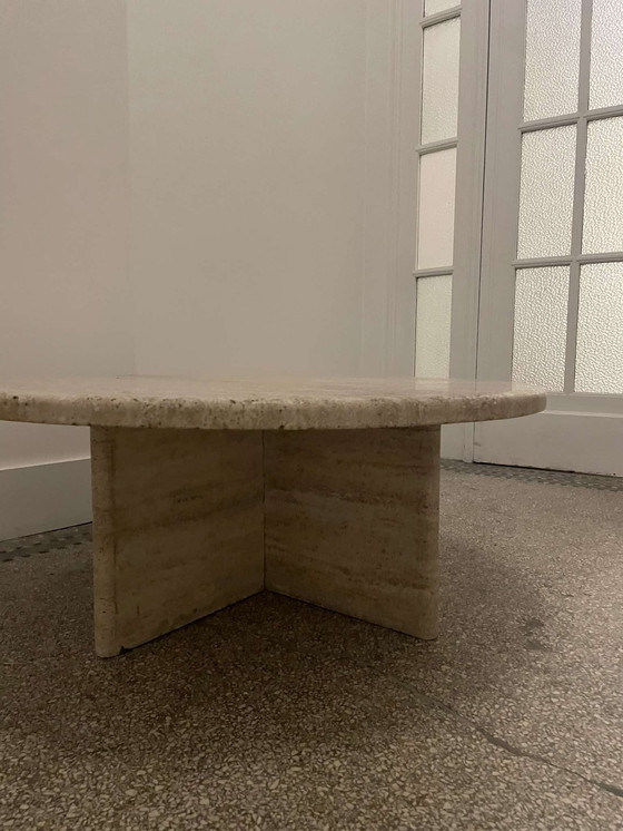 Image 1 of Round Travertine Coffee Table, Italy, 1970S