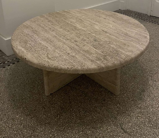 Round Travertine Coffee Table, Italy, 1970S