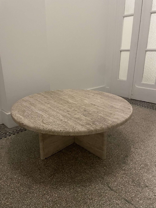 Round Travertine Coffee Table, Italy, 1970S