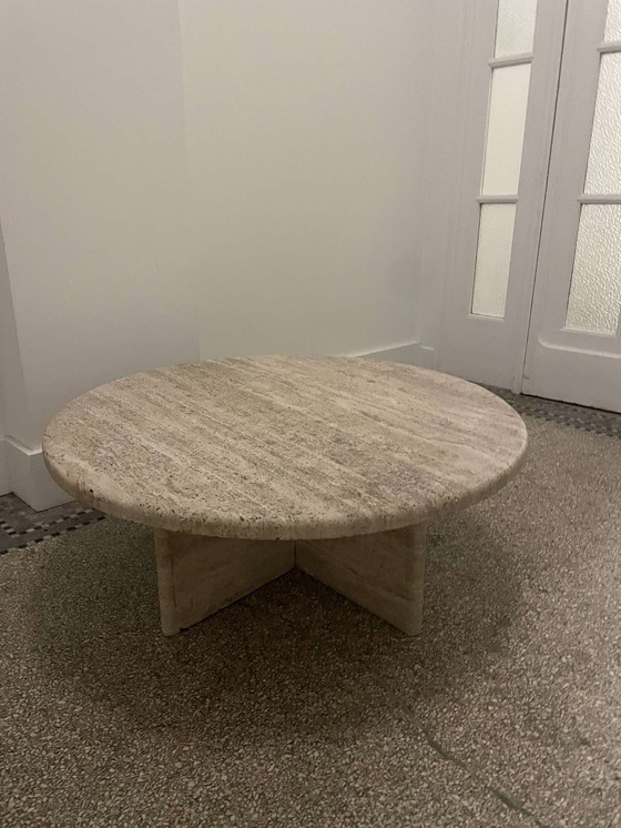 Image 1 of Round Travertine Coffee Table, Italy, 1970S