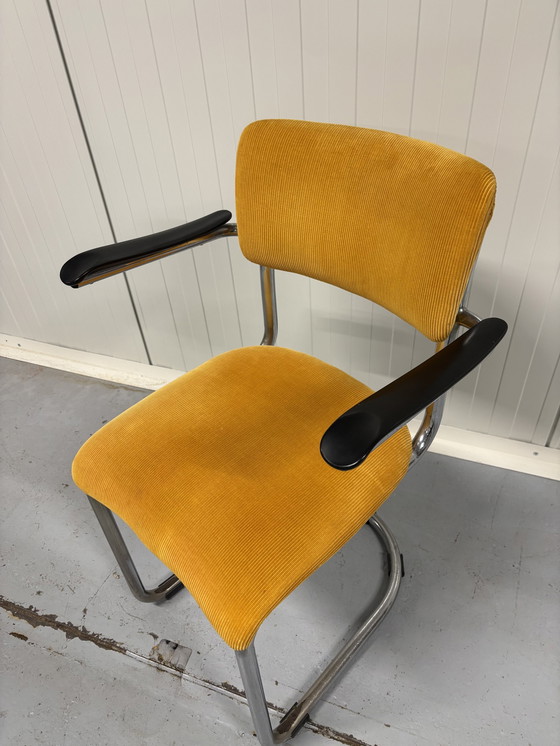 Image 1 of The White Chair | Model 1012 | Yellow Ribbed Fabric