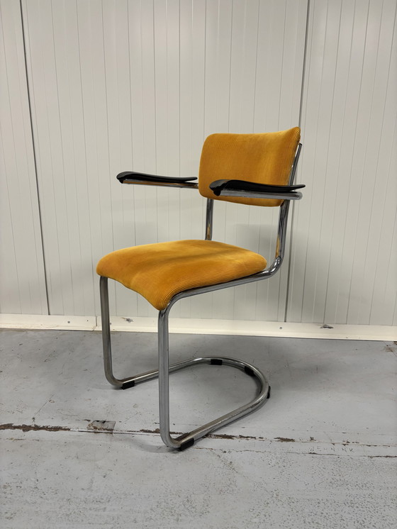 Image 1 of The White Chair | Model 1012 | Yellow Ribbed Fabric