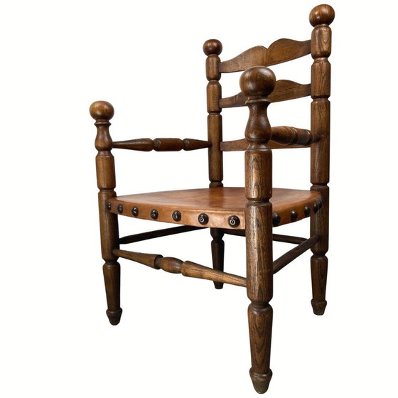 Image 1 of French peasant chair with leather seat