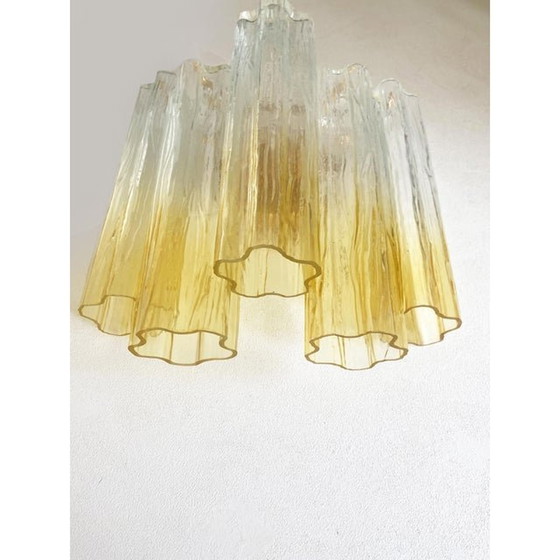 Image 1 of Pair Of Vanished-Clear Amber "Tronchi" Murano Glass Wall Sconces In Venini Style