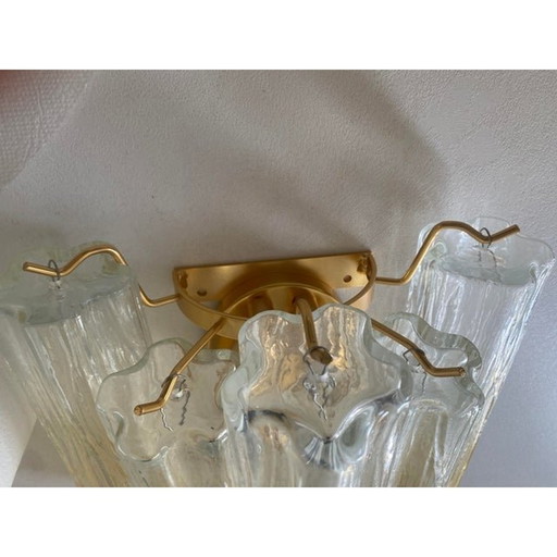 Pair Of Vanished-Clear Amber "Tronchi" Murano Glass Wall Sconces In Venini Style