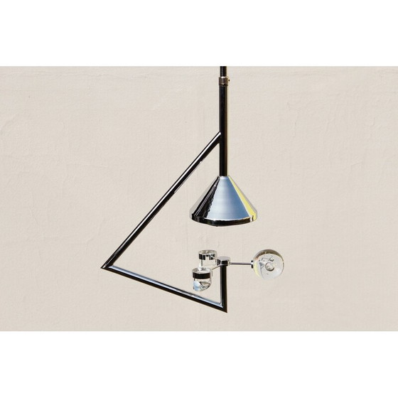 Image 1 of Lampadario cromato vintage e lente d'ingrandimento, 1980