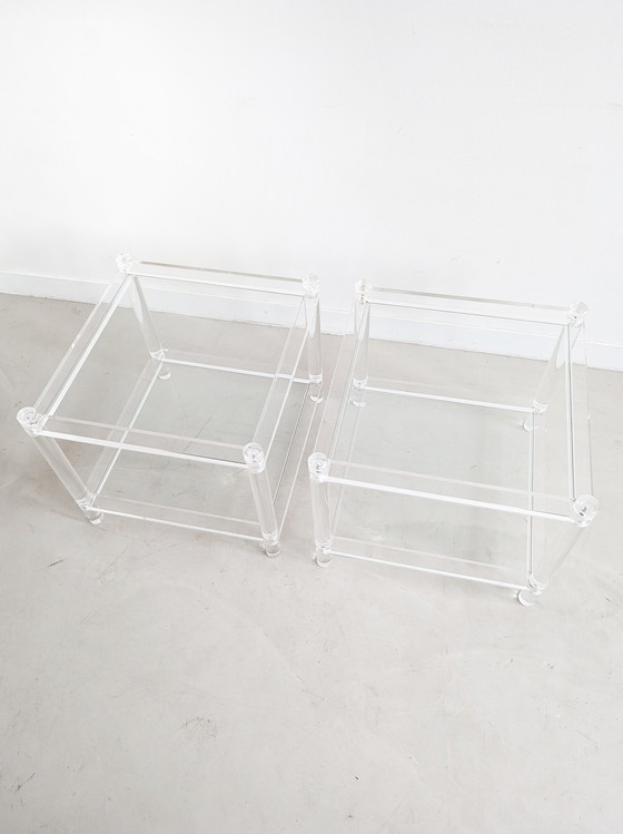 Image 1 of Set Of 2 Glass & Acrylic Side Tables 1980'S