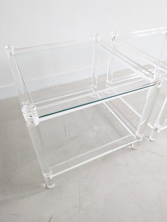 Image 1 of Set Of 2 Glass & Acrylic Side Tables 1980'S