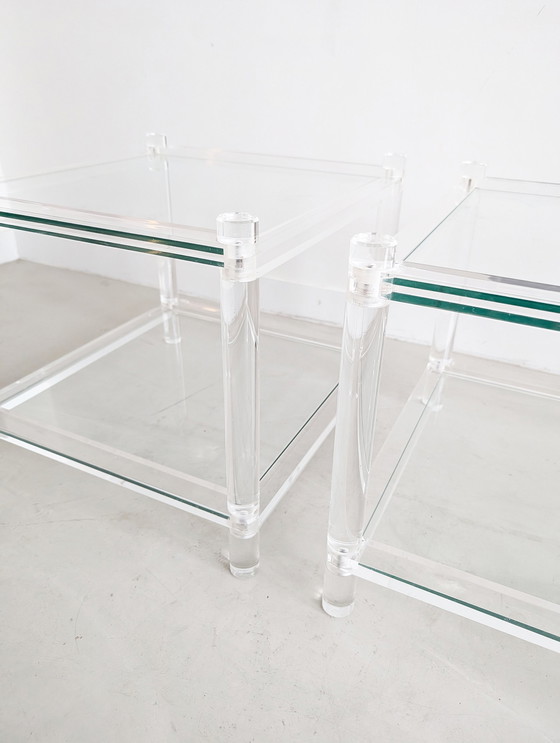 Image 1 of Set Of 2 Glass & Acrylic Side Tables 1980'S