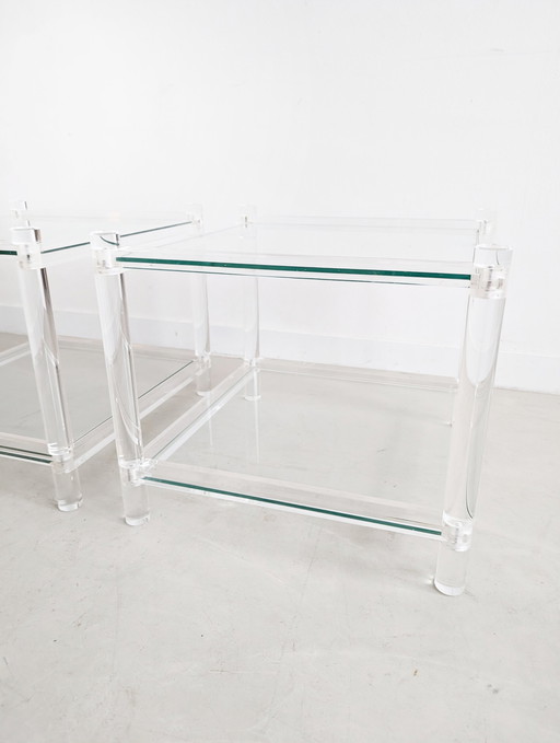 Set Of 2 Glass & Acrylic Side Tables 1980'S