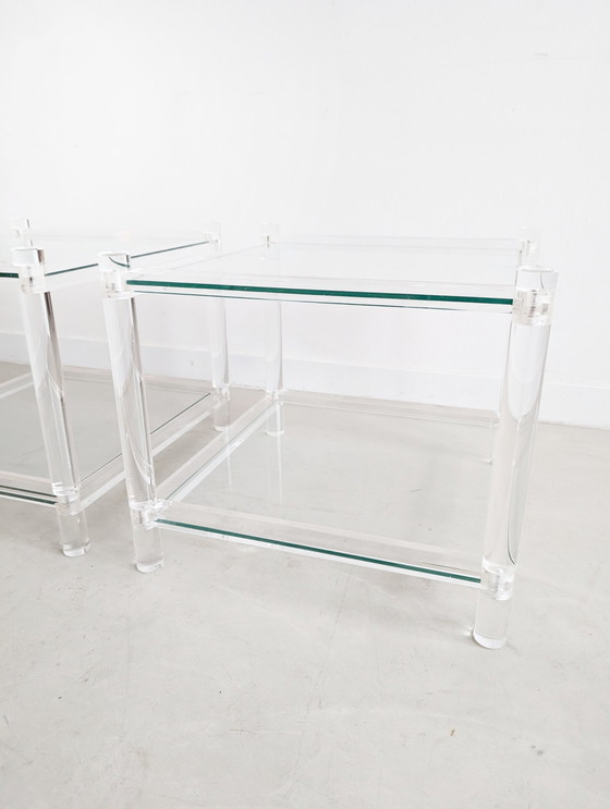 Image 1 of Set Of 2 Glass & Acrylic Side Tables 1980'S