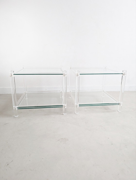 Image 1 of Set Of 2 Glass & Acrylic Side Tables 1980'S