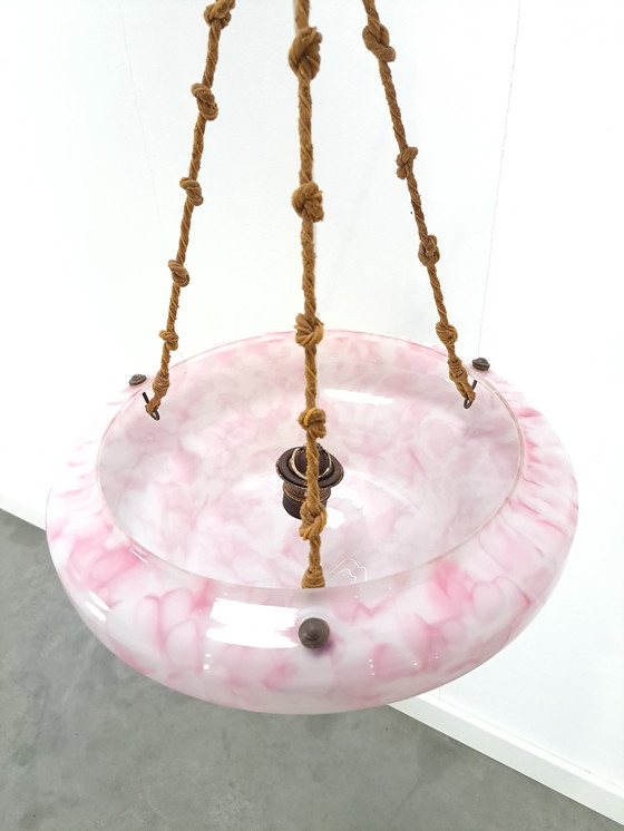 Image 1 of Art Deco Pink Glass Scale Lamp