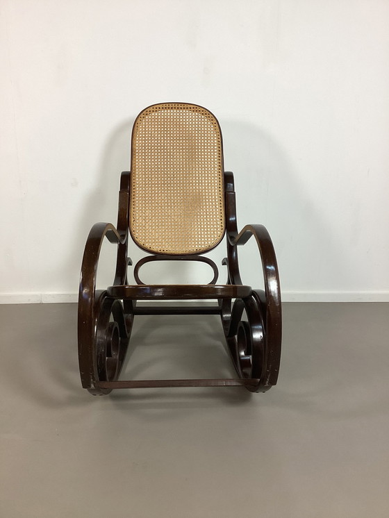Image 1 of Vintage Thonet-Style Rocking Chair With Webbing Back And Seat