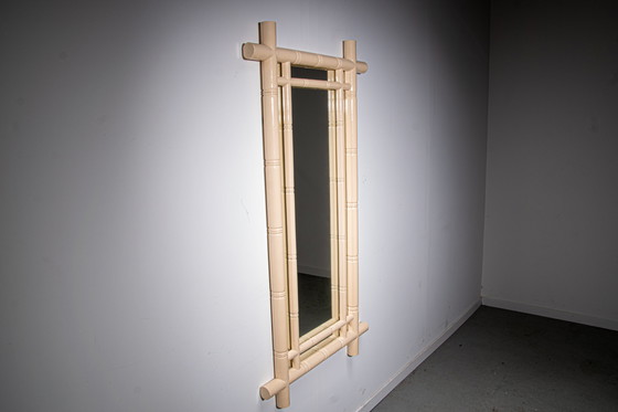 Image 1 of Large beige lacquered faux bamboo wall mirror