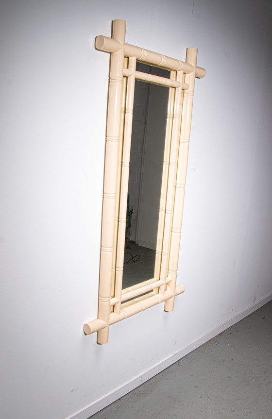 Image 1 of Large beige lacquered faux bamboo wall mirror