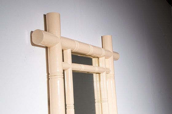 Image 1 of Large beige lacquered faux bamboo wall mirror