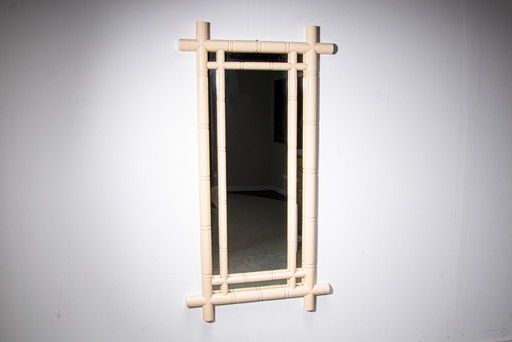 Large beige lacquered faux bamboo wall mirror