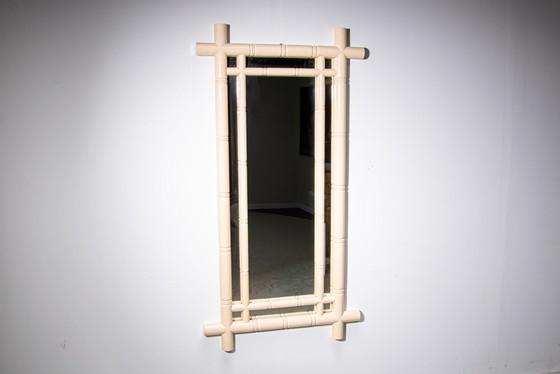 Image 1 of Large beige lacquered faux bamboo wall mirror