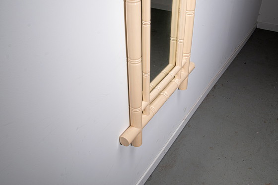 Image 1 of Large beige lacquered faux bamboo wall mirror