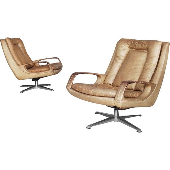 Image 1 of Pair of vintage swivel leather armchairs by Carl Straub, 1950s