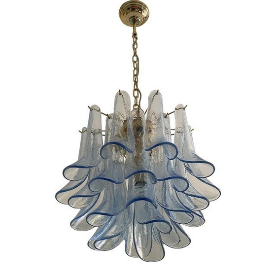 Image 1 of Contemporary Blue “Selle” Murano Glass Chandelier