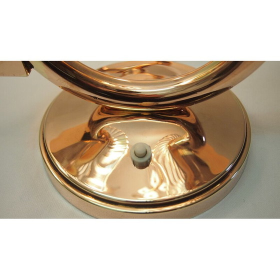 Image 1 of Pair of vintage frosted glass and brass lamps by Genet and Michon, 1940