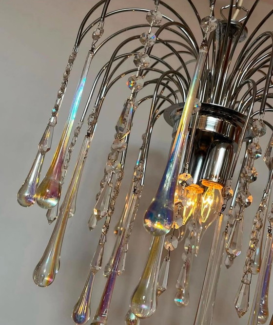 Image 1 of 2X Opaline Chrome Teardrop Chandeliers Pendant Lamps