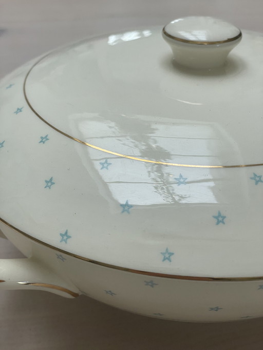 Soupière vintage en métal doré avec passepoil et étoiles dorés