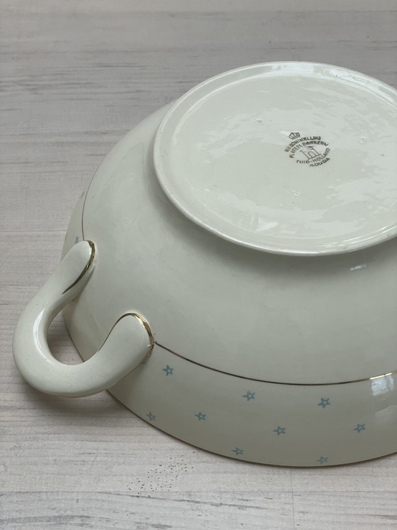 Soupière vintage en métal doré avec passepoil et étoiles dorés – Gouds Plateel, Accessoires de table (photo 10 of 12)