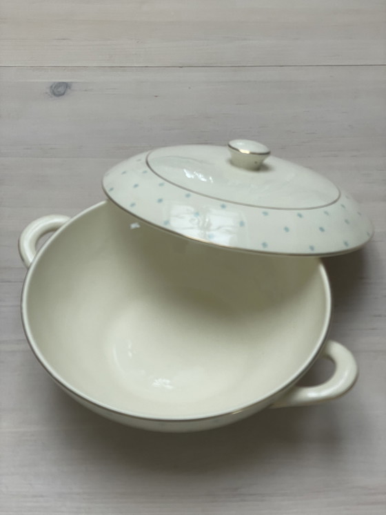 Image 1 of Vintage gold plated tureen dish with gold trim and stars