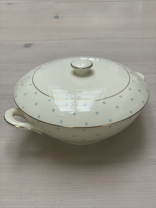 Soupière vintage en métal doré avec passepoil et étoiles dorés