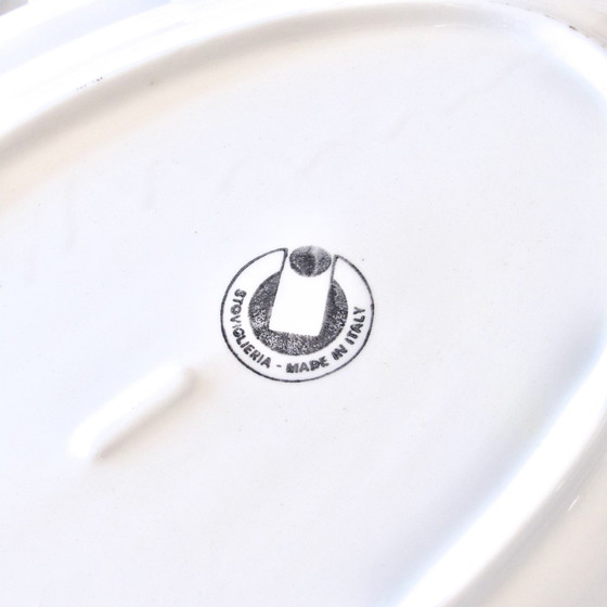 Image 1 of Grande piatto ovale italiano d'epoca decorato con uccelli, fiori e frutta