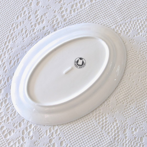 Image 1 of Grande piatto ovale italiano d'epoca decorato con uccelli, fiori e frutta