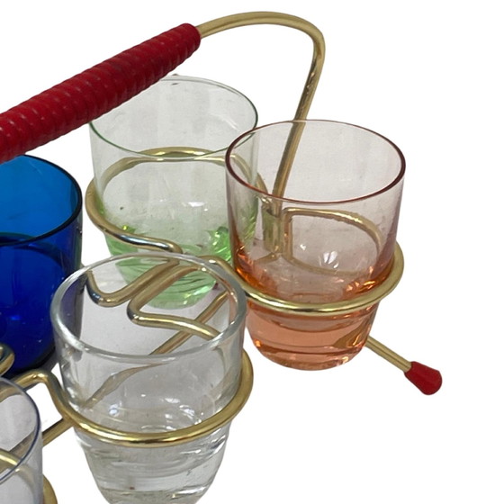 Ca. 1950's - Allemagne - Ensemble de verres à liqueur (schnapps) et support - Multicolore – Objets déco, Glass (photo 7 of 9)