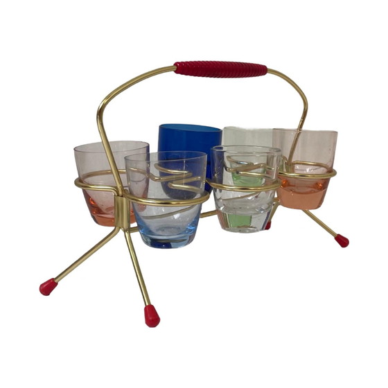 Image 1 of Circa anni '50 - Germania - Set di bicchierini da shot (schnapps) e supporto - Multicolore