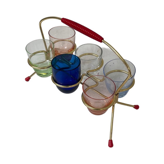 Ca. 1950's - Allemagne - Ensemble de verres à liqueur (schnapps) et support - Multicolore – Objets déco, Glass (photo 9 of 9)