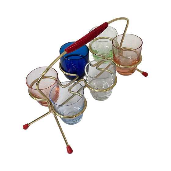 Image 1 of Circa anni '50 - Germania - Set di bicchierini da shot (schnapps) e supporto - Multicolore