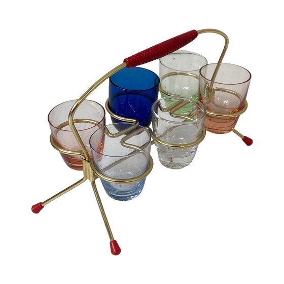 Ca. 1950's - Allemagne - Ensemble de verres à liqueur (schnapps) et support - Multicolore – Objets déco, Glass (photo 3 of 9)