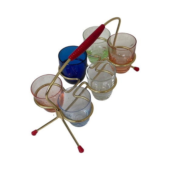 Ca. 1950's - Allemagne - Ensemble de verres à liqueur (schnapps) et support - Multicolore – Objets déco, Glass (photo 8 of 9)