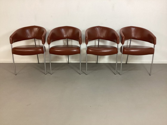 Image 1 of 4 Leather Tripod Modern Design Chairs cognac leather