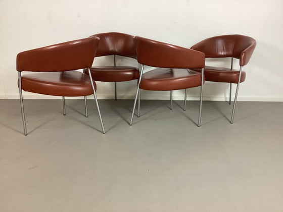 Image 1 of 4 Leather Tripod Modern Design Chairs cognac leather