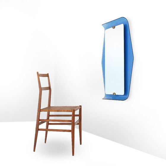 Image 1 of Vintage mirror with blue glass frame by Cristal Art, 1950s